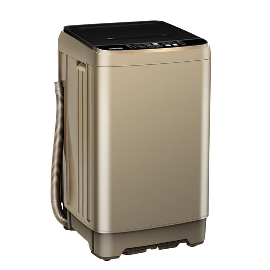 Full Automatic Washing Machine with LED Display, 10 Programs & 8 Water Levels Selections, Portable Compact Laundry Washer with Drain Pump - Gold
