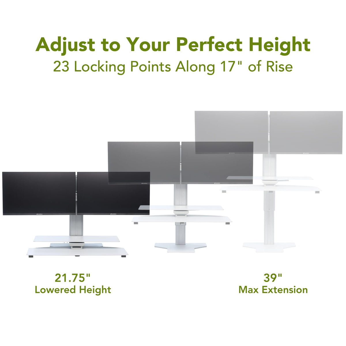 Perfect POSTURE Sit2Stand Standing Desk Converter with Dual Monitor Mount – 18” Height Adjustable Sit-Stand Workstation – White