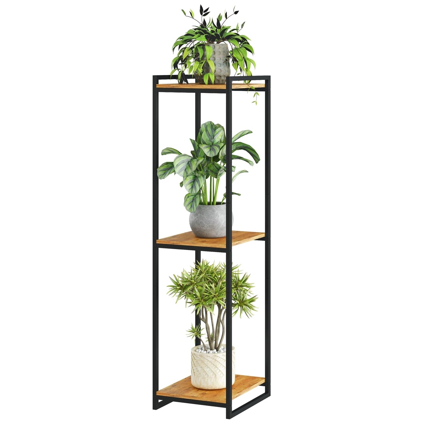 yeavs 3-Tier Plant Stand Indoor, 45" Tall Modern Plant Shelf Corner Flower Pot Holder Organizer for Living Room Balcony Garden, Rustic Brown