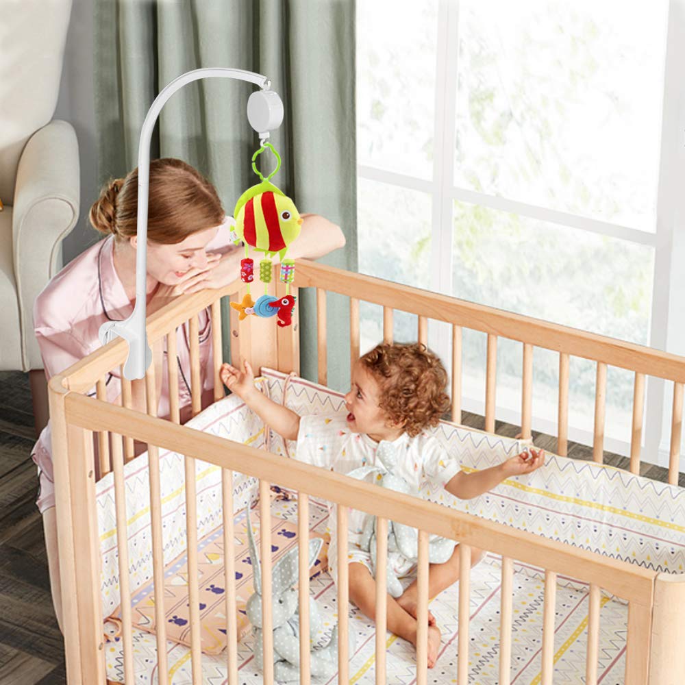 AIFUDA 25 Inch Baby Cot Mobile, Musical Cot Mobile for Babies Infant Crib Mobile for Nursery Decor Bed Bell Holder with Rotating Music Box