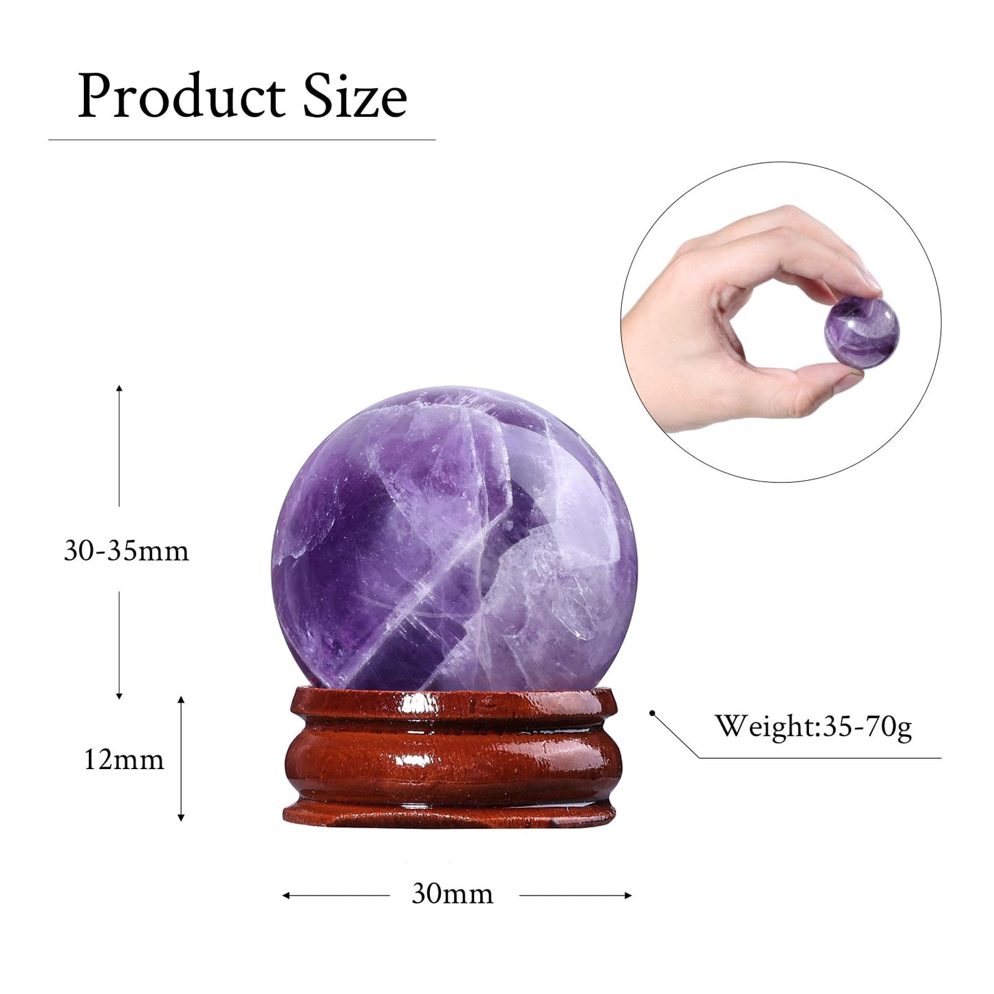 mookaitedecor Natural Amethyst Crystal Ball with Stand, 30-35 mm Decorative Round Stone Sphere Sculpture Figurine for Witchcraft Feng Shui Divination Home Decor