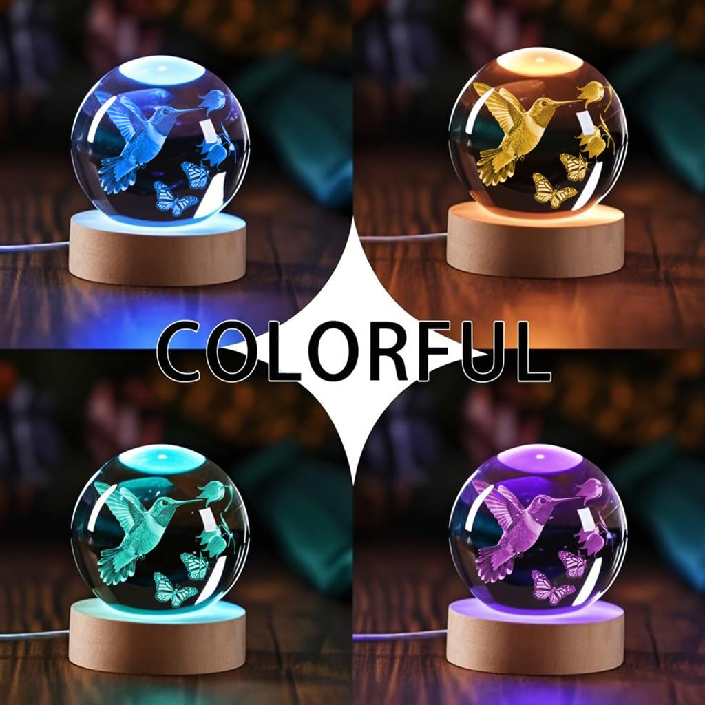 YouerCrystal 3D Hummingbird Crystal Ball Gifts for Women Men Laser Engraved Glass Sphere Animals Figurine Home Decor, Birthday, Christmas,Graduation Gift for Friends,Lovers Keepsake Paperweight