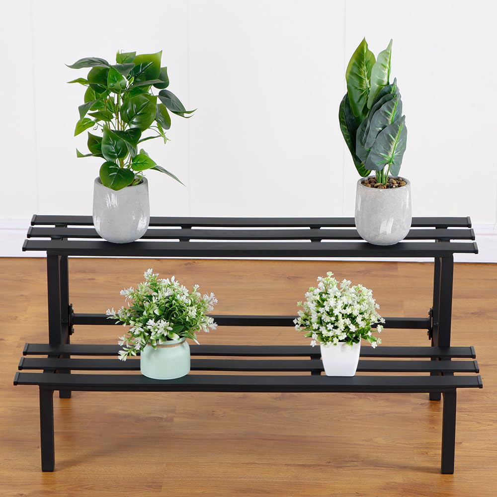 DHYGOTFUR Sturdy 2-Tier Metal Plant Stand for Outdoor & Indoor, Decorative Planter Display Shelf Unit for Garden Patio Balcony Living Room