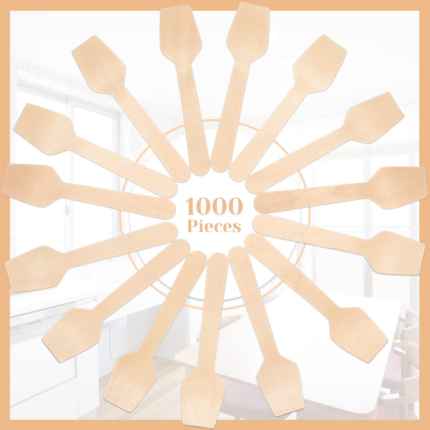 Sieral 1000 Pack 3.74" Disposable Mini Wooden Spoons Bulk Square End Tasting Sampling Ice Cream Spoons for Tasting Yogurt, Ice Cream, Dessert