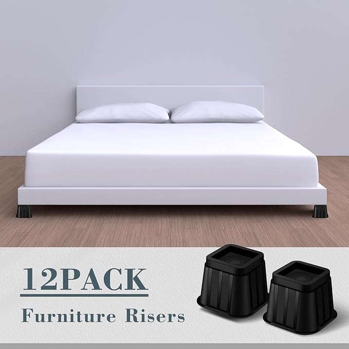 Ecally 12 Pack 4 Inch Square Furniture Risers Adjustable Bed Risers Heavy Duty