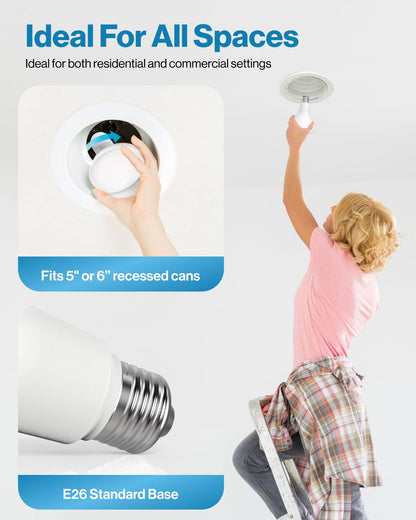 Sunco 48 Pack BR30 LED Bulbs, Indoor Flood Lights CRI93 11W Equivalent 65W 5000K Daylight 850 Lumens, E26 Base, 25000 Lifetime Hours Interior Home Residential Dimmable Recessed Can Light Bulbs - UL