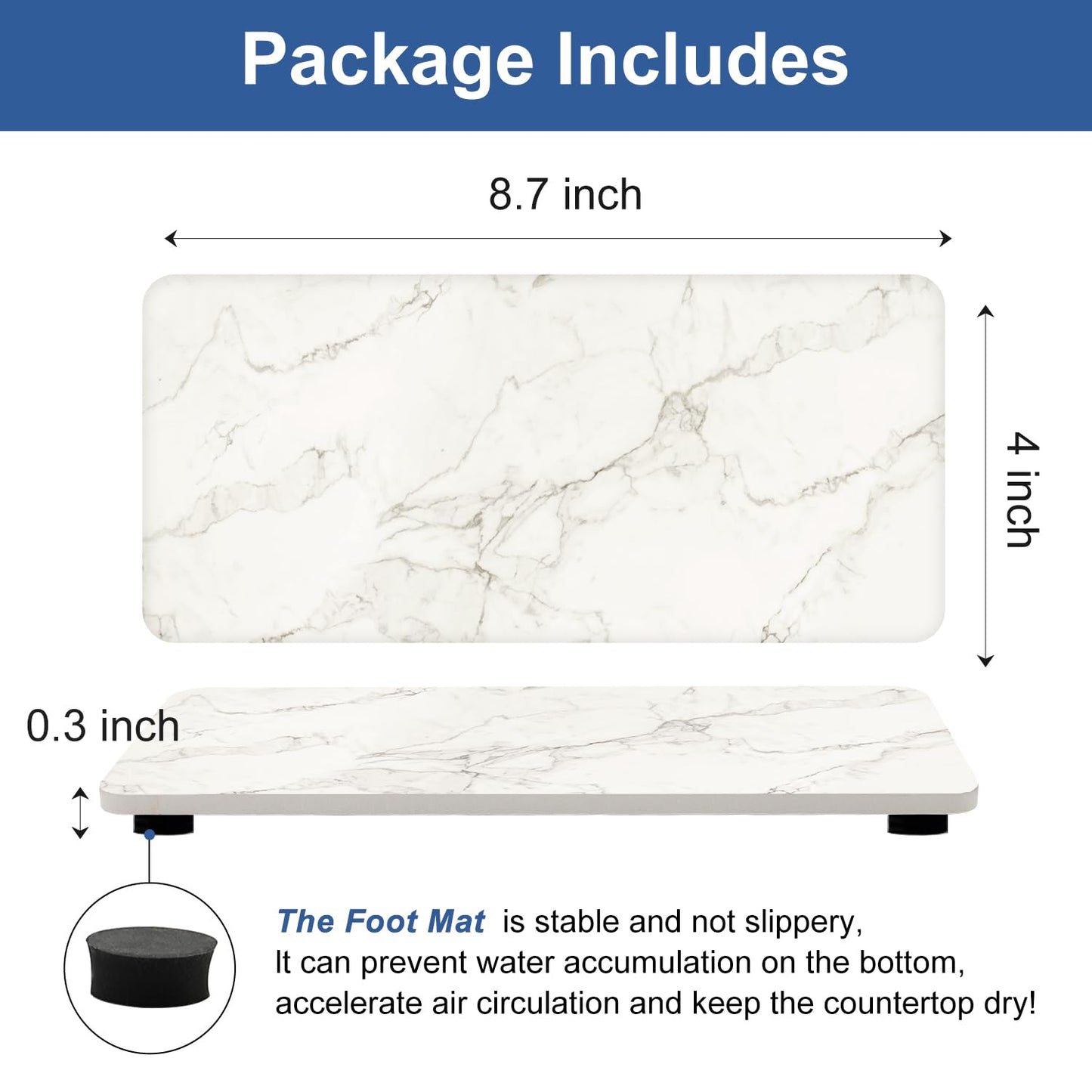 2 Pcs Water Absorbing Stone Drying Trays for Bathroom Sink Kitchen Counter Soap Dish Dispenser Sponge Holder White Ceramic Bathroom Vanity Quick Dry Stone Mat for Kitchen Sink Marble Diatomite Tray
