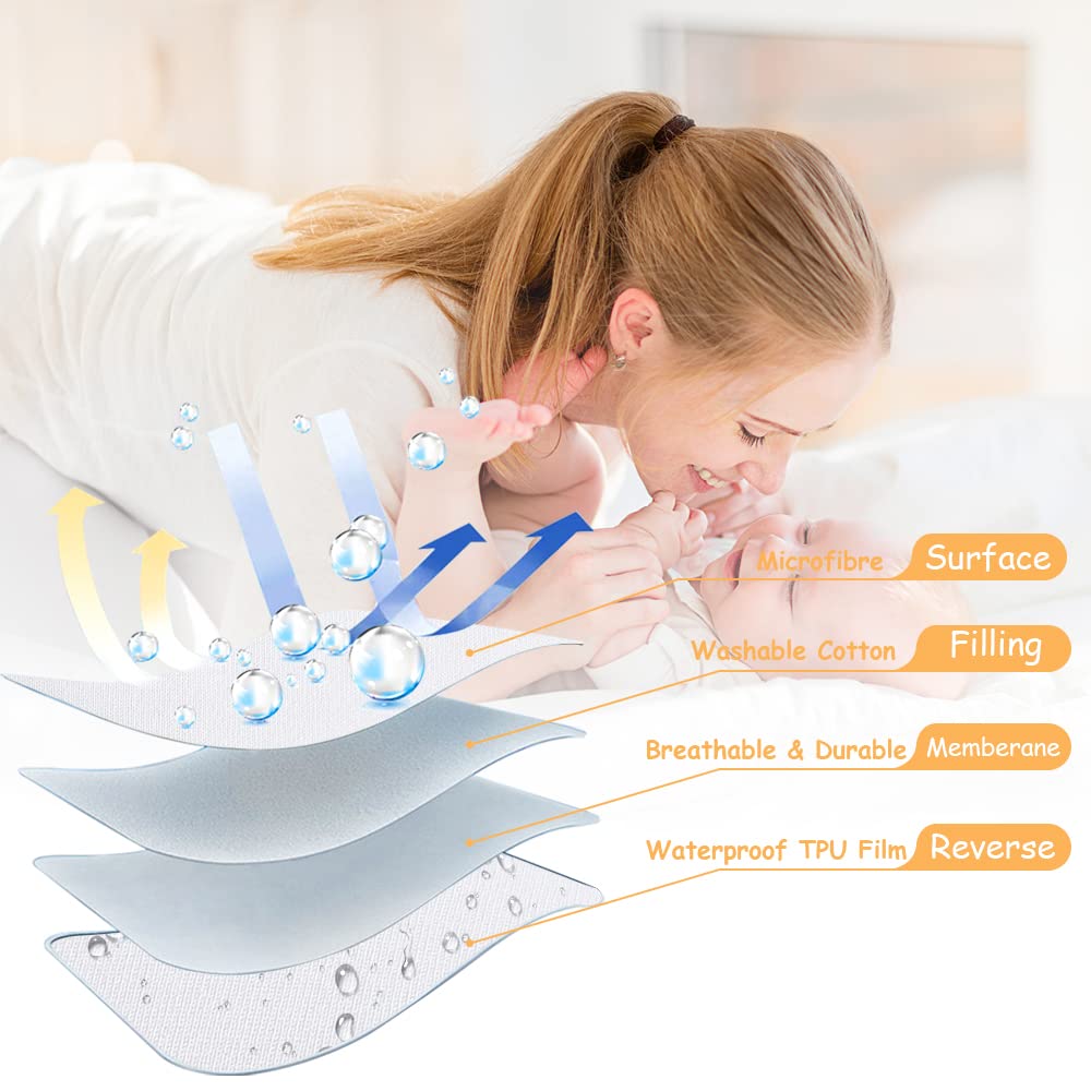 Yoofoss Waterproof Baby Mattress Protector 70 x 140 cm Adjustable Fitted Sheet Removable and Washable for Cot Bed