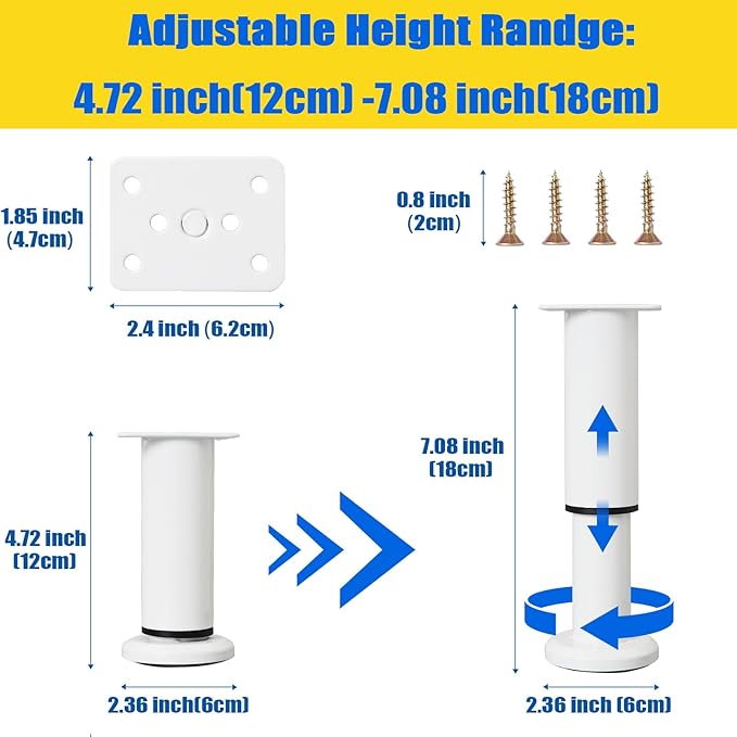 4PCS Adjustable Furniture Couch Cabinet Legs 4.72-7.48 Inch, Heavy Duty
