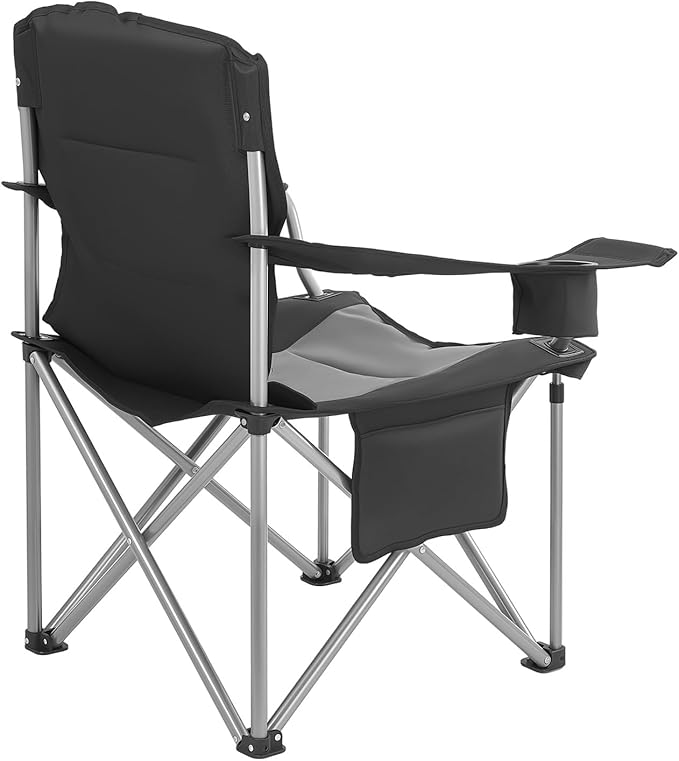 VEVOR Oversized Camping Folding Chair, Portable Heavy Duty Outdoor Quad Lumbar Back Padded with Side Pockets, Cup Holder and Cooler Bag for Beach, Lawn, Picnic, Fishing, Backpacking, 2 Pack