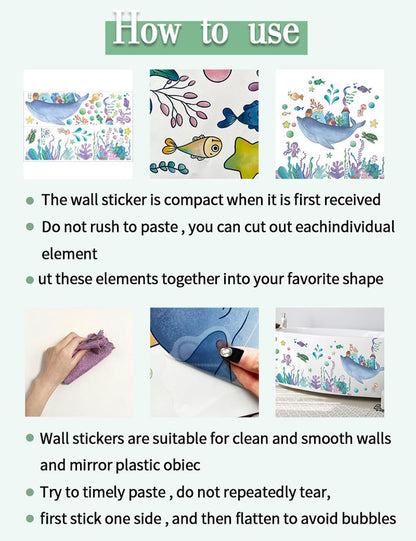 Tropical Plants Wall Decal, Peel and Stick Vinyl Stickers, Green Leaves and White Flowers, 22.4x15.7 inches