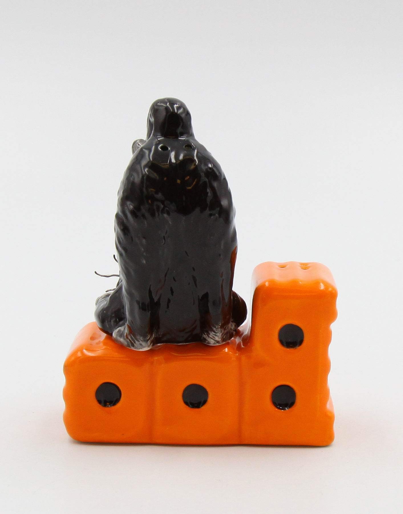 Fine Ceramic Black Cat on Boo Salt & Pepper Shakers Set, 4-1/2" H