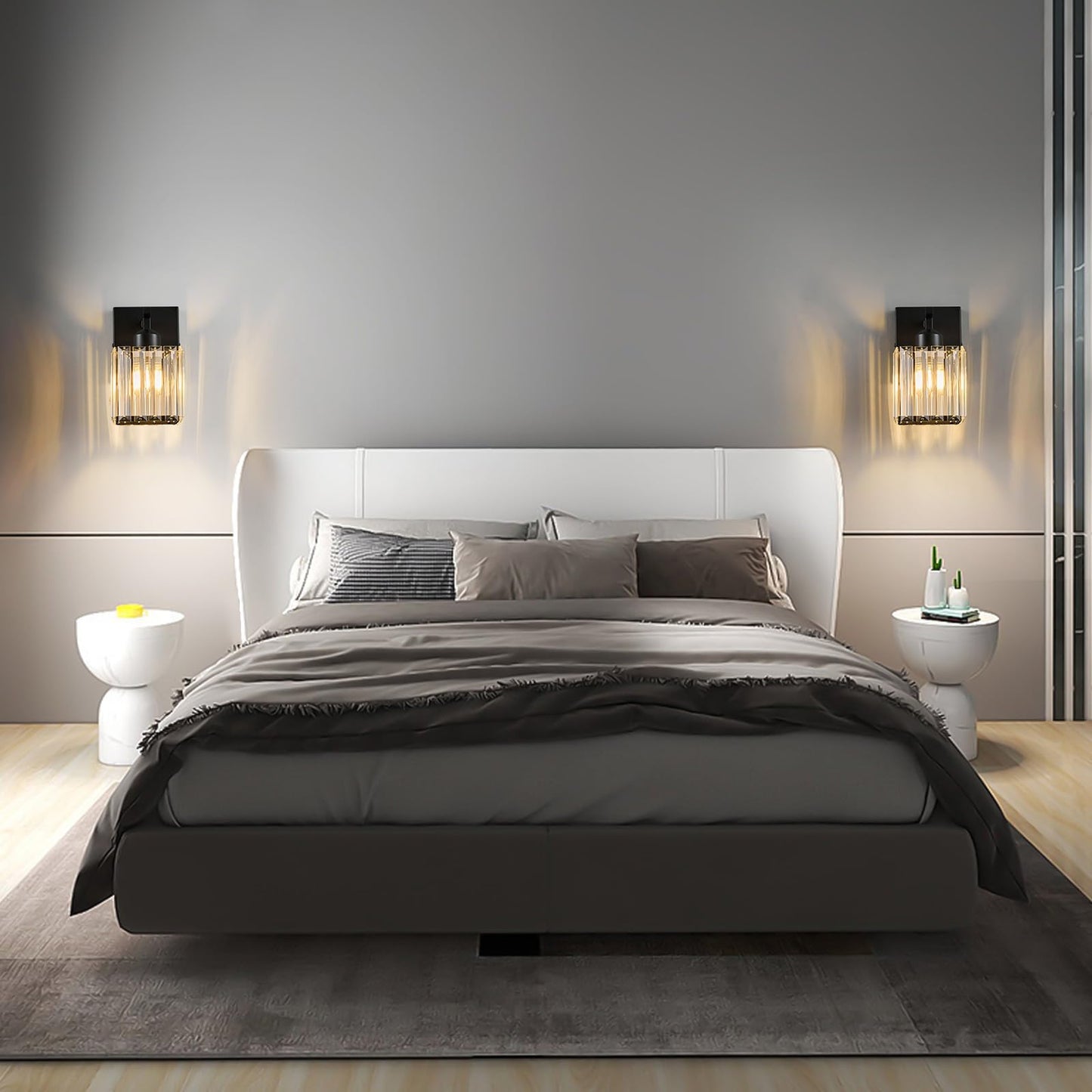 FDPBY Modern Wall Sconces Set of Two Indoor Wall Lamp Black Wall Sconce Crystal Wall Light Bathroom Vanity Light Fixtures Wall Mounted Room Sconce Wall Lighting