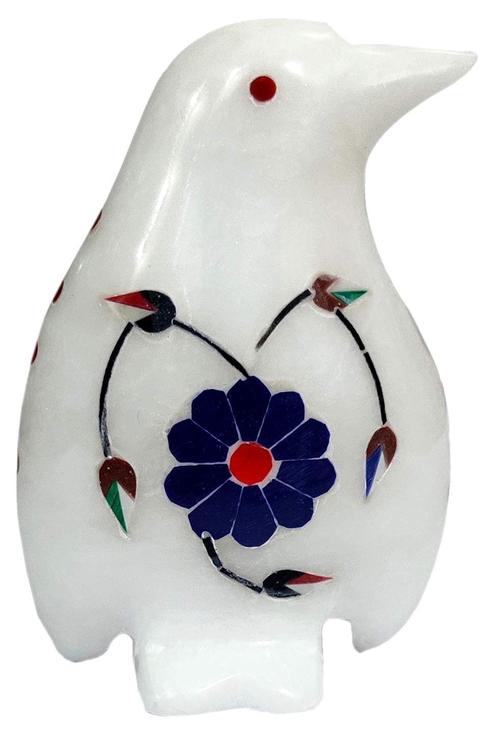 Purpledip Marble Statue 'Perky Penguin': Gemstone Inlay Collectible Showpiece Gift (12110)