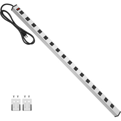 JUNNUJ Long Metal 16 Outlet Wide Spaced Garage Industrial Heavy Duty Power Strip with 6 FT Cord 15A, 125V, 1875W. Yellow
