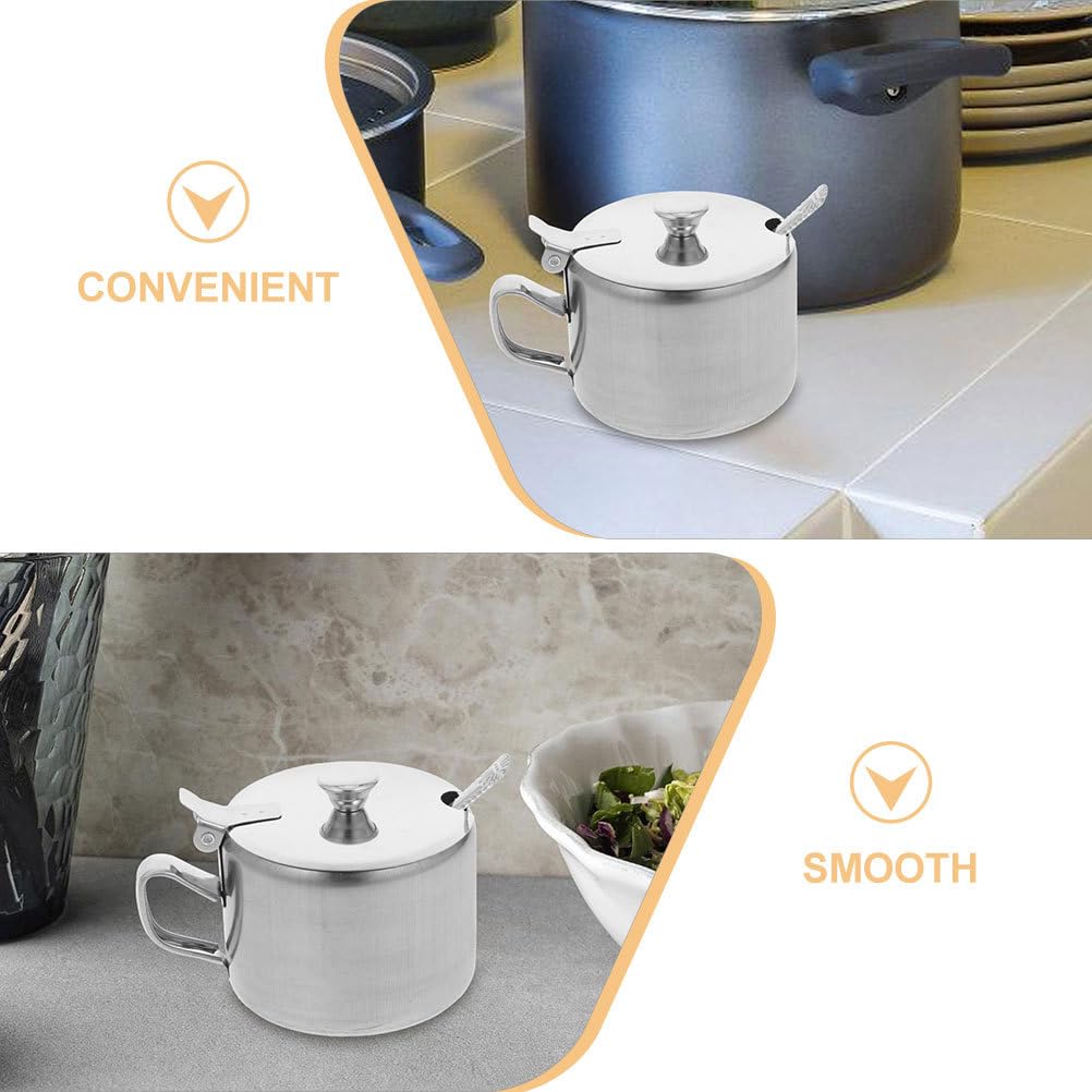 CATIEBYE Stainless Steel Sugar Bowls Set of 3 with Lids and Spoons Multi-Purpose Condiment Containers for Kitchen Countertop Storage Sugar Salt Pepper Spice Bowls 3.54X2.75X2.55 Inch