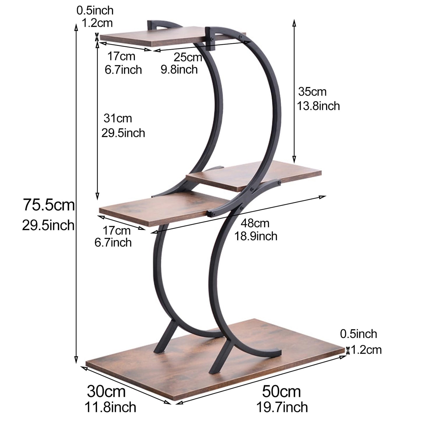 gibxiyza Plant Stand Plant Shelf Indoor Outdoor Metal 4 Tier 5 Potted Multiple Flower Pot Holder ShelfPlanter Display Shelving Unit for Patio Garden Corner Balcony Living Room Black Coffee