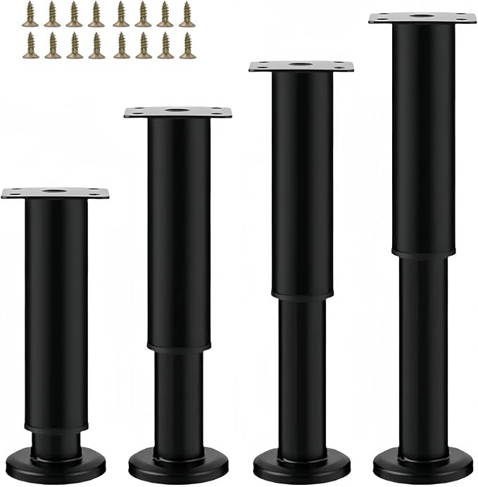 4PCS Adjustable 9.64-16.6 Inch Metal Furniture Legs Black Furniture Replacement
