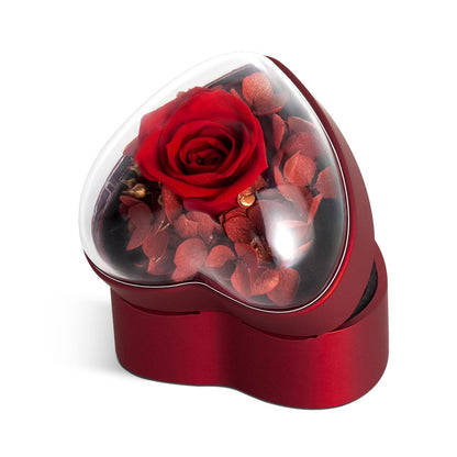 Wislist Engagement Ring Box for Proposal Promise, Eternal Flowers Rose Gifts for Valentines' Day, Heart Shaped Red Ring Box
