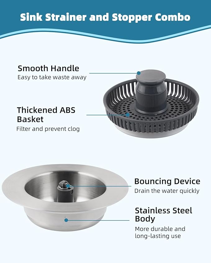 Universal Kitchen Sink Drain Strainer, 3 in 1 Stainless Steel Pop Up Kitchen
