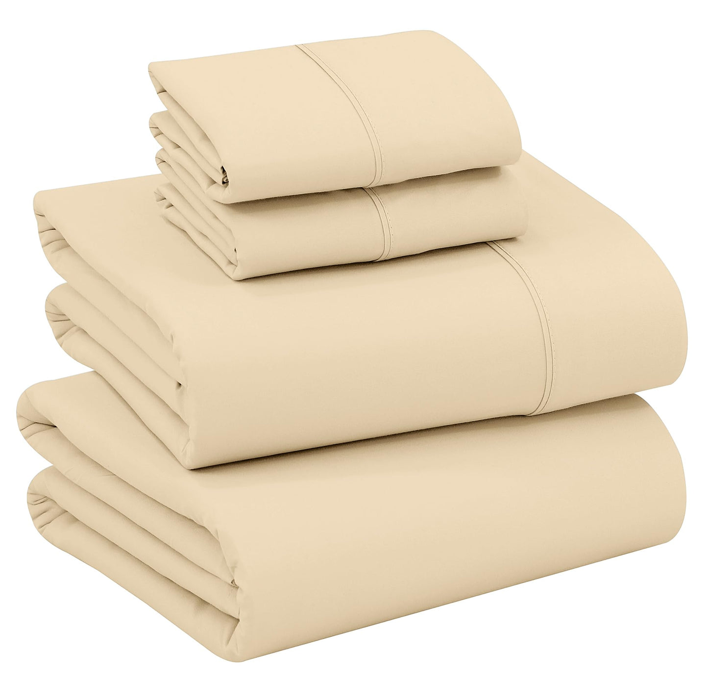 RUVANTI 100% Cotton Percale Sheets King Size – Crisp Cooling Bed Sheets for Hot Sleepers, Deep Pocket 16”, Soft Breathable & Durable Hotel-Style 4 Piece Set, Beige