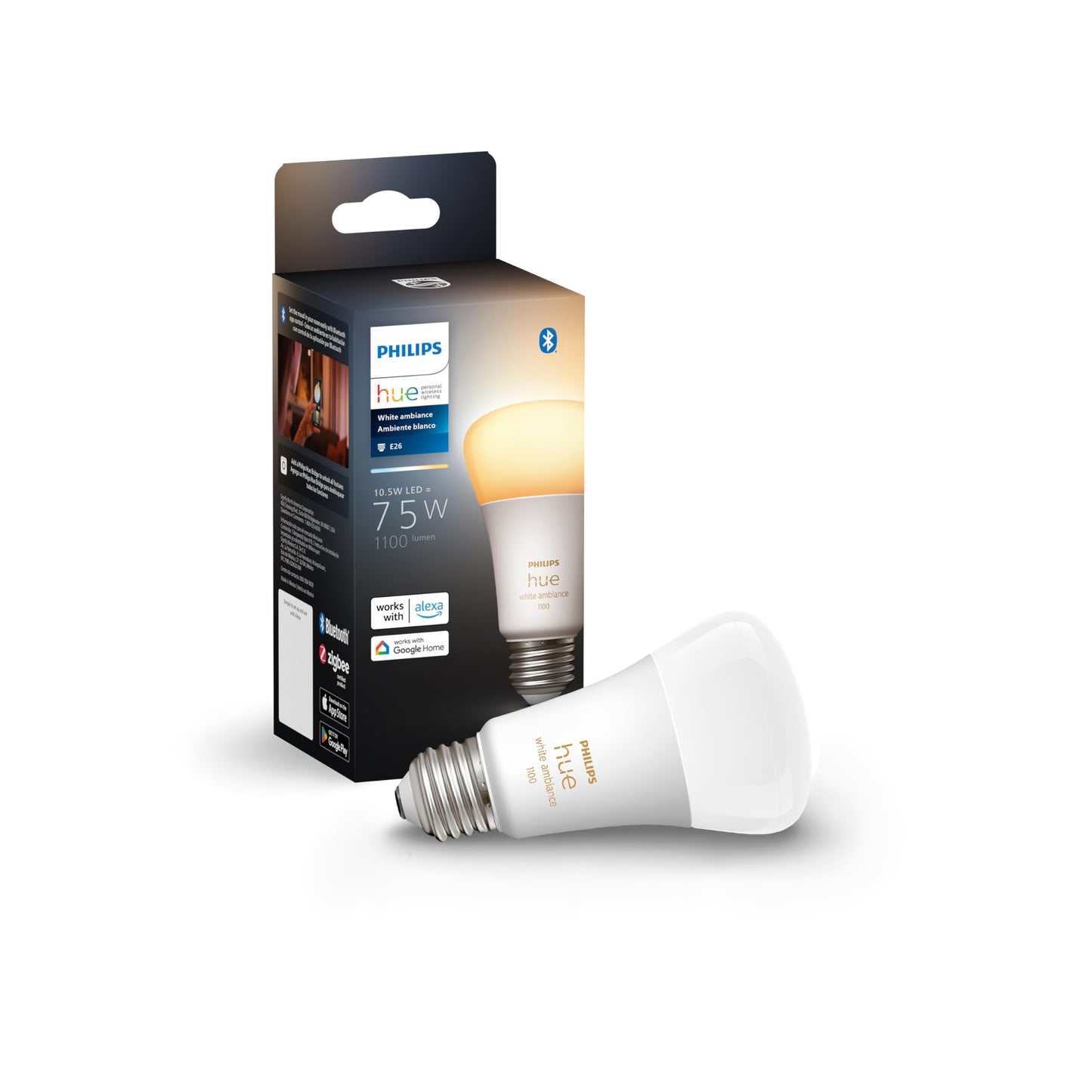 Philips Hue Smart 75W A19 LED Bulb - Soft Warm White Light - 2 Pack - 1100LM - E26 - Indoor - Control with Hue App - Works with Alexa, Google Assistant and Apple Homekit