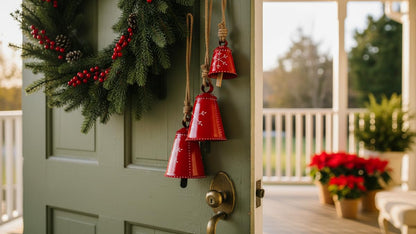 Christmas Bells Rustic Decor Christmas Big Ornaments Handcrafted Hanging Bell Home Decor Bells Set of 3 (Red)