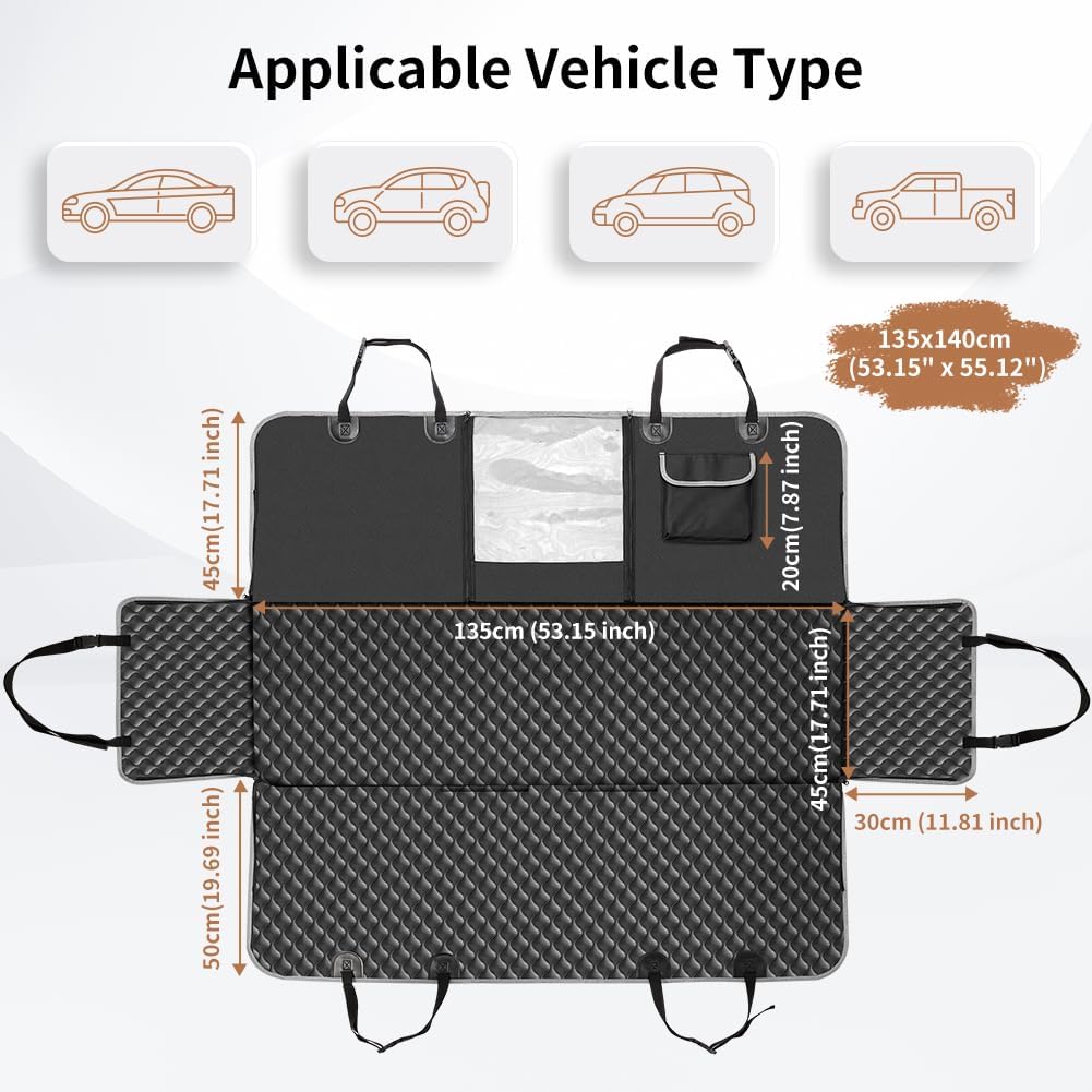 KYG Dog Car Seat Cover Hammock Dog Seat Cover with Mesh Window Durable Scratch Proof And Waterproof Car Rear Seat Protection Cover Pet Car Seat Cover For Cars/Trucks/Suv 135 X 140cm