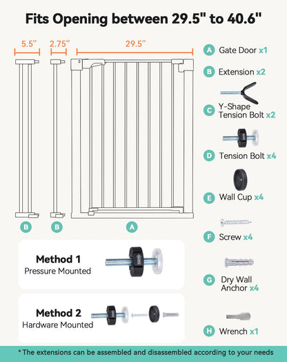 COMOMY 91.5cm Extra Tall Baby Gate for Stairs Doorways, Fits Openings 75-103cm Wide, Auto Close Sturdy Safety Dog Gate for House, Pressure Fit Easy Walk Through Pet Gate with Door, Black