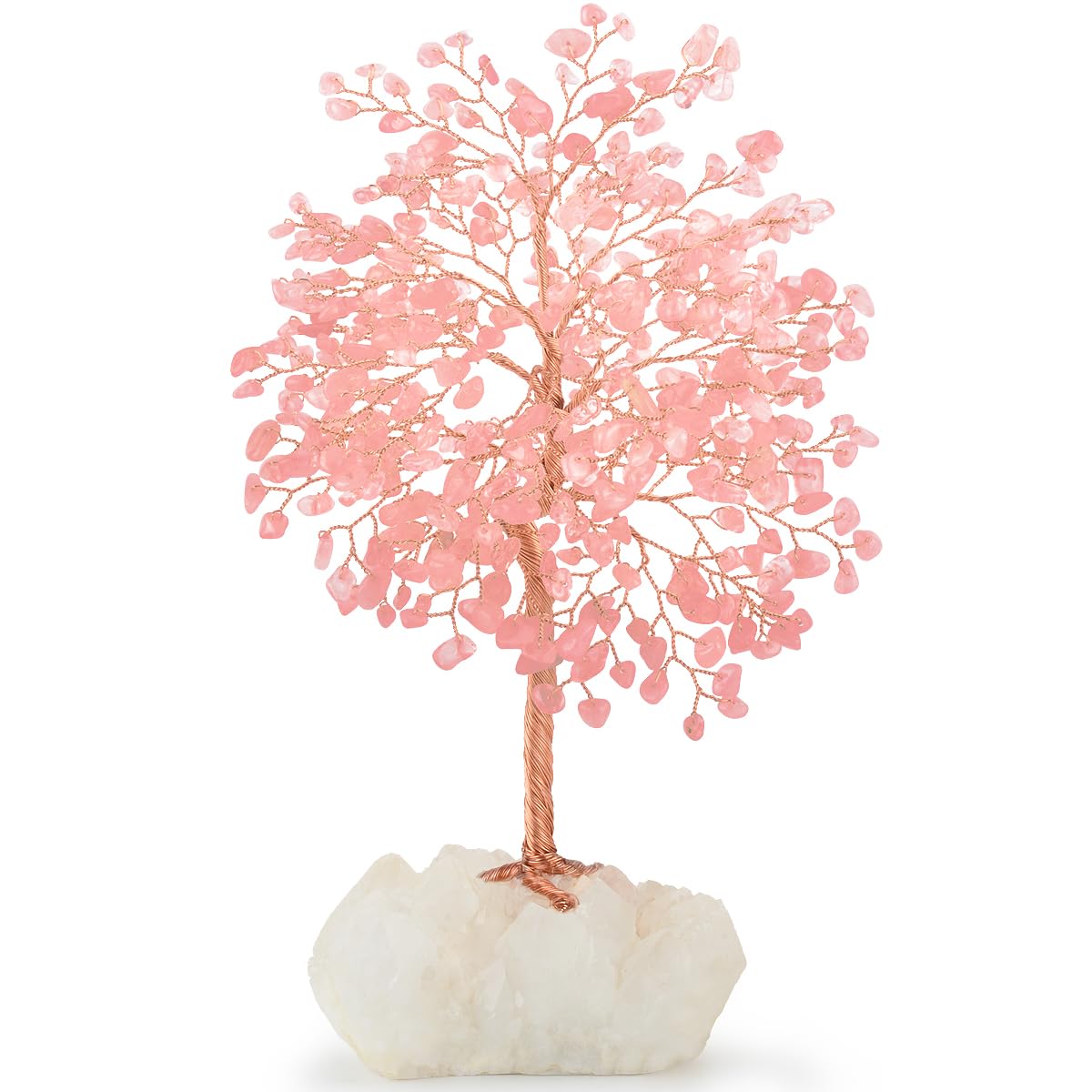 MASGEMES Gemstone Crystal Tree of Life,Natural Rose Quartz (406 Stones) with Clear Quartz Base,Chakra Balancing Positive Energy Feng Shui Home Decor Bonsai Money Tree,Birthday Gift 8.5"-9"