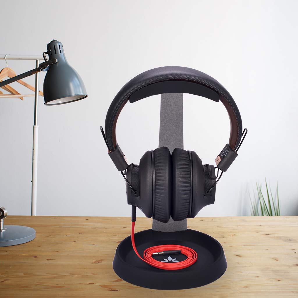 Avantree Metal & Silicone Headphone Stand Hanger with Cable Holder, Black Desk Earphone Mount Rack for Sennheiser, Sony, Bose, Beats Gaming Headset Display, Fancy Music Studio Accessories - HS102