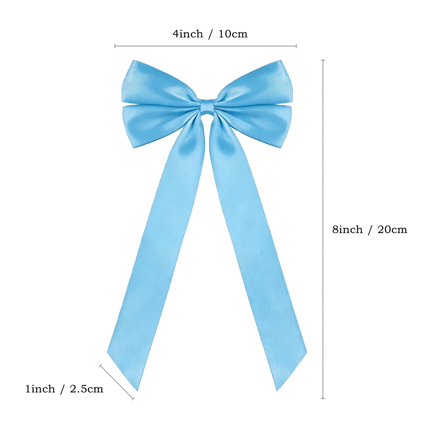 50Pcs Blue Satin Bows for Christmas Tree, 4 x 8 inch Xmas Ornaments with Pre-Made Twist Ties & Self-Adhesive, for Tree Cabinet Front Door Wreath Holiday Home Decor