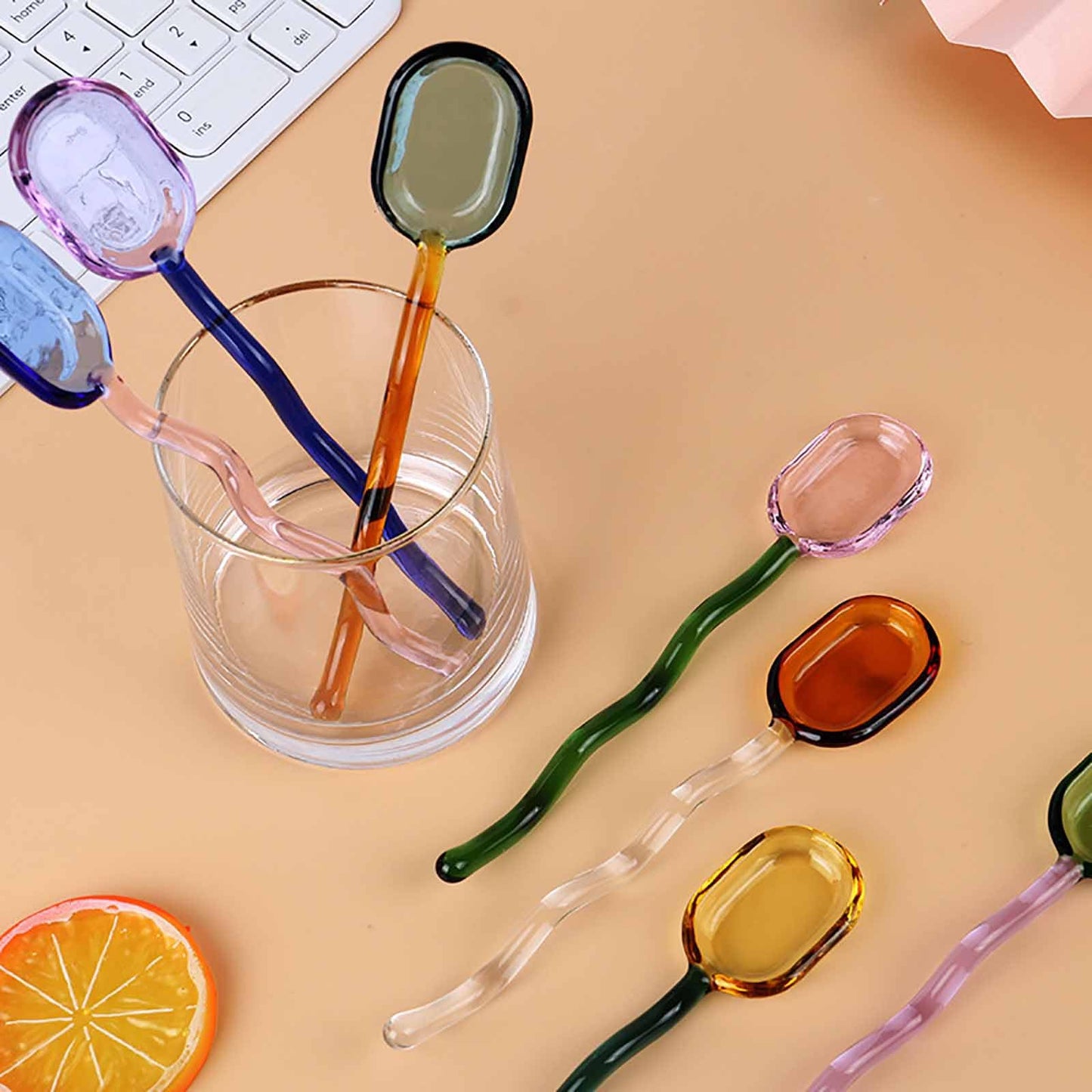 TMXAOK 5 Pieces Coffee Spoons, Glass Coffee Stirring Spoon, Espresso Stirring Spoon, Coffee Teaspoons, 6inch Coffee Stirrers for Tea Cocktail Milkshake Cold Drink Home Bar Party
