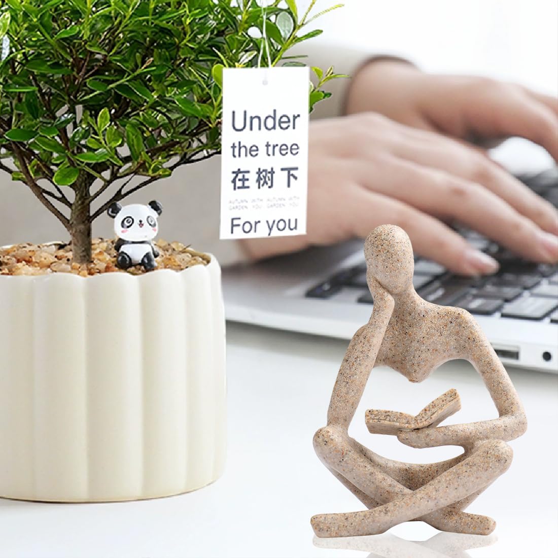 LXX1 Thinker Statue Gifts for Readers Book Lovers Women, Reading Man Figurine Bookshelf Decor Aesthetic Neutral Sculptures Home Decor for Shelves,Desk, Shelf, Coffee Table for Living Room Office