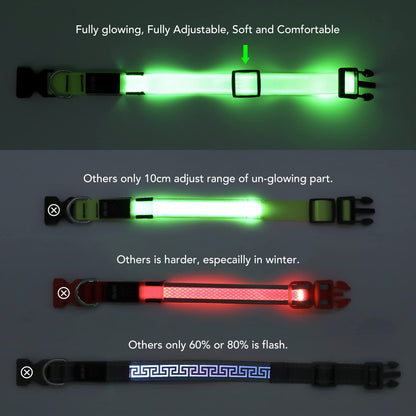 KOSKILL Light-Up Dog Collar, Rechargeable USB Collar, Waterproof, Luminous LED Collar, Adjustable, Super Bright, for Medium/Large Dogs, Green, M