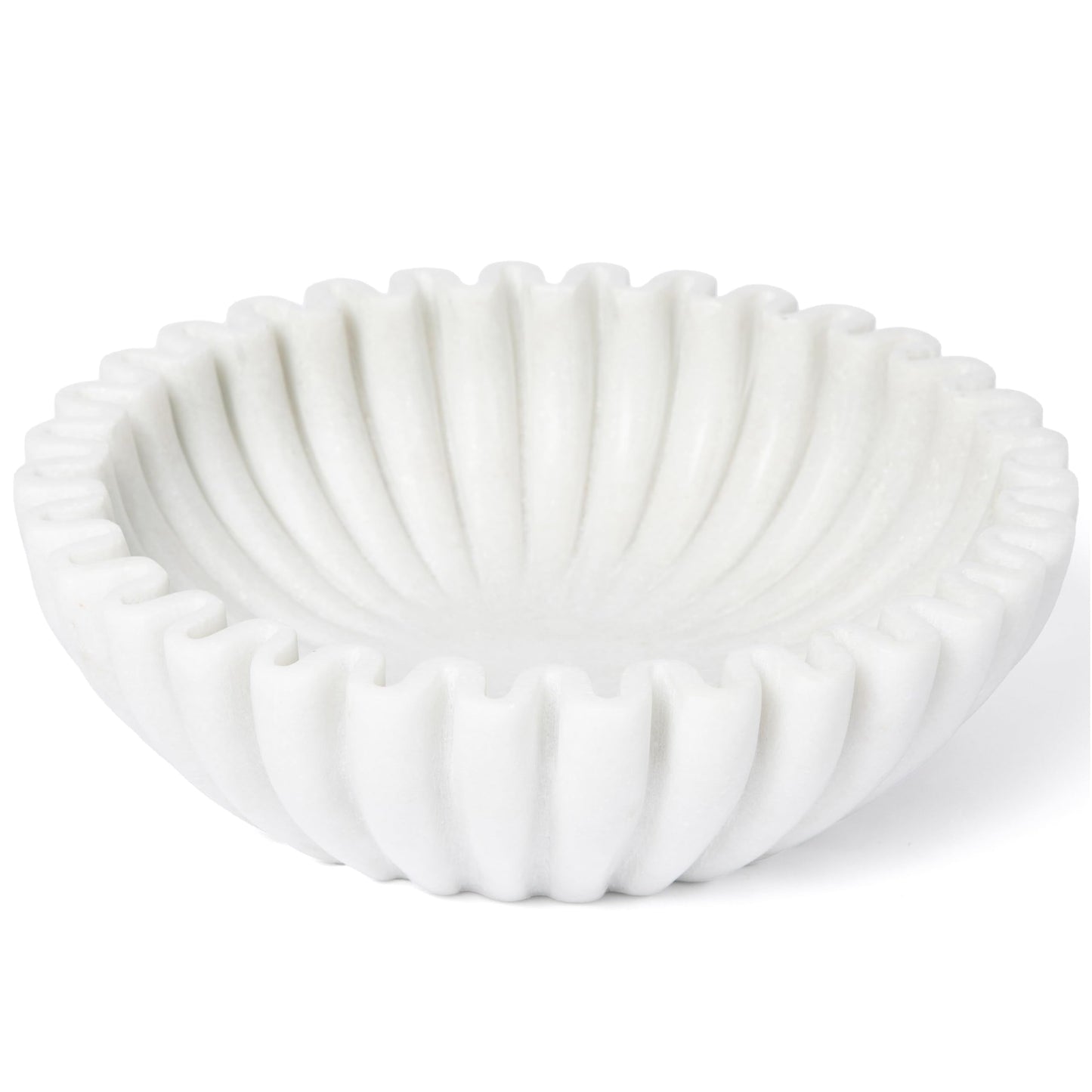 Fluted Marble Bowl Decorative - 10" Ruffle Scalloped Stone Bowl - Large Decorative Bowls for Home Decor, Coffee Table, Entryway, Fruits on Kitchen Counter, Centerpieces, Keys - Handcraffted in India