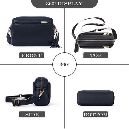 Roulens Small Crossbody Bag with 3 Zip Compartments,Vegan Leather Phone Bag for Women,Shoulder Bag with Adjustable and Removable Wide Strap