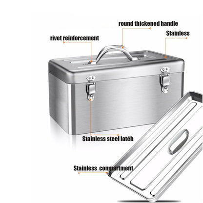 GRPDMDM 18" Metal ToolBox,Stainless Steel Tool Box,Heavy Duty Portable Tool Box,2 Layer with Carrying Handle metal locking latches make and Removable Tray,for Garage Workshop (Silver)