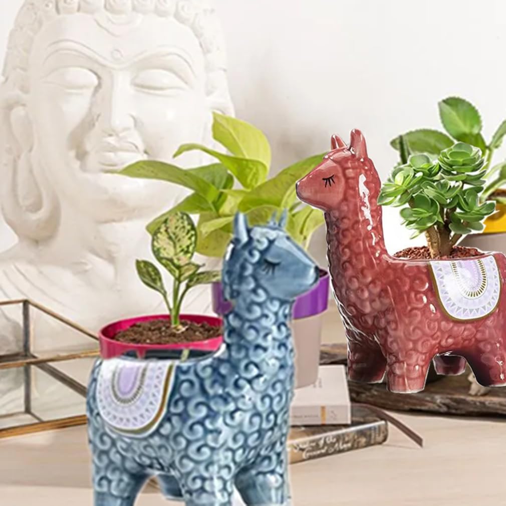 SPEALLOY Lucky Alpaca Succulent Pots (Pack of 2) - Handmade Ceramic Planters, Tabletop Decorations and Gifts for Plant Lovers