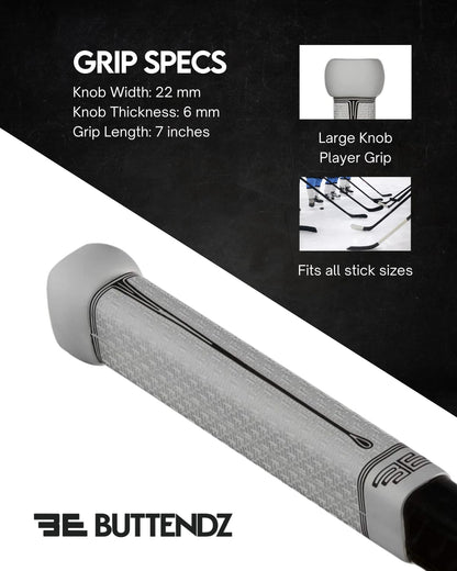Buttendz Flux Z Hockey Stick Replacement Grip - Reusable Design, Large Knob Player Grip to Maximize Power, Accuracy and Stick Control, Fits All Stick Sizes (White/Black Drip)