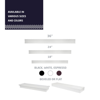 HIGH & MIGHTY Modern 24" Floating Shelf Holds up to 20 lbs, Easy Tool-Free Dry Wall Installation, Flat, White | 515657