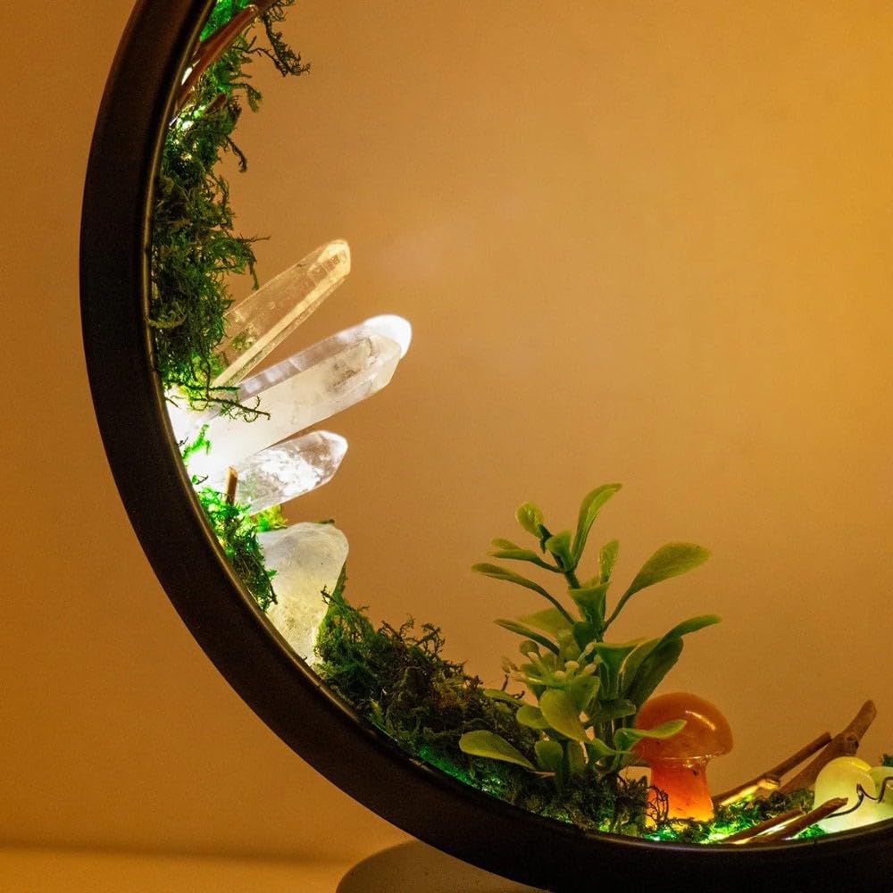 MINDFUL SOULS Natural Quartz Forest Crystal Lamp – Amethyst, Citrine & Clear Quartz Stone Lamp | Calming Nature Decor, Forest LED Lamp for Meditation, Sleep, or Mood Lighting