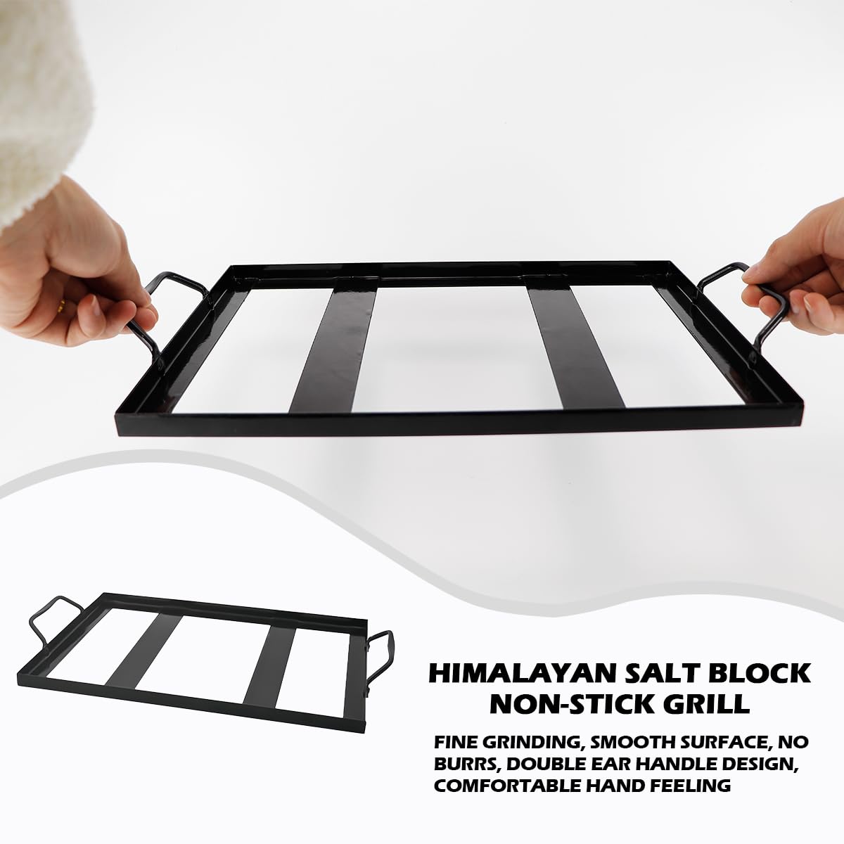 DOERDO DD Salt Cooking Block Tray Holder Salt Slab Plate Metal Steel Himalayan Rock Salt Block Cooking Plate Tray for Grilling Cooking, 14.3x8.4 Inch