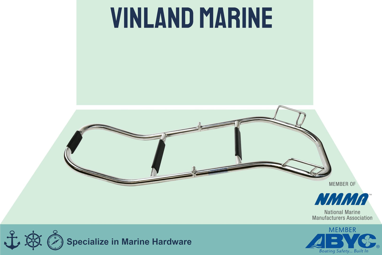 Vinland Marine 3 Step Inflatable Boat Ladder, 304 Stainless Steel, 300 lbs Capacity, for Inflatable Dinghy, Pontoon Boat, Rope Ladder Alternative, with 6' Rope Lanyard and Spring-Loaded Carabiner