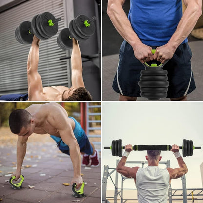 66Lbs Adjustable Dumbbell Set for Home Gym, 4-in-1 Free Weights Set with Connector, Used As Push Up Stand, Adjustable Barbell, Kettlebells for Women & Men, Non-Slip Grip, Space-Saving