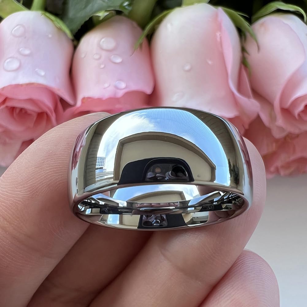 TUTISS 10mm Tungsten Rings for Men Women Engagement Wedding Bands Domed Polished Comfort Fit Size 13