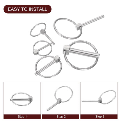 uxcell 4Pcs 1/8" x 1" Linch Pin with Ring, Stainless Steel Round Linch Pins for Boat Kayak Canoe, Trailer Trolley Trucks Mowers, Silver