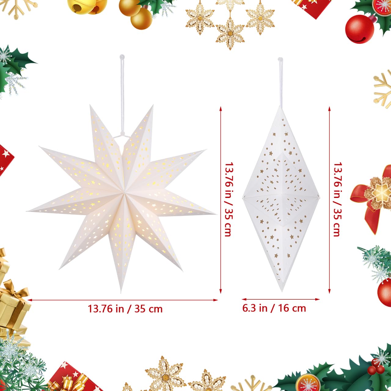 Toddmomy 3 Pack 14 Inch White Paper Star Lampshades - 3D Hollow Hanging Pendant Decor Paper Star Lanterns for Christmas Wedding Birthday Home Party Festival New Year Valentine's Day