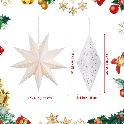 OSALADI 3Pcs Paper Star Lantern Lampshade 9 Pointed Star Hanging Decorations for Christmas New Year Wedding Party Holiday Birthday, 13.78 x 13.78 x 5.12 Inch