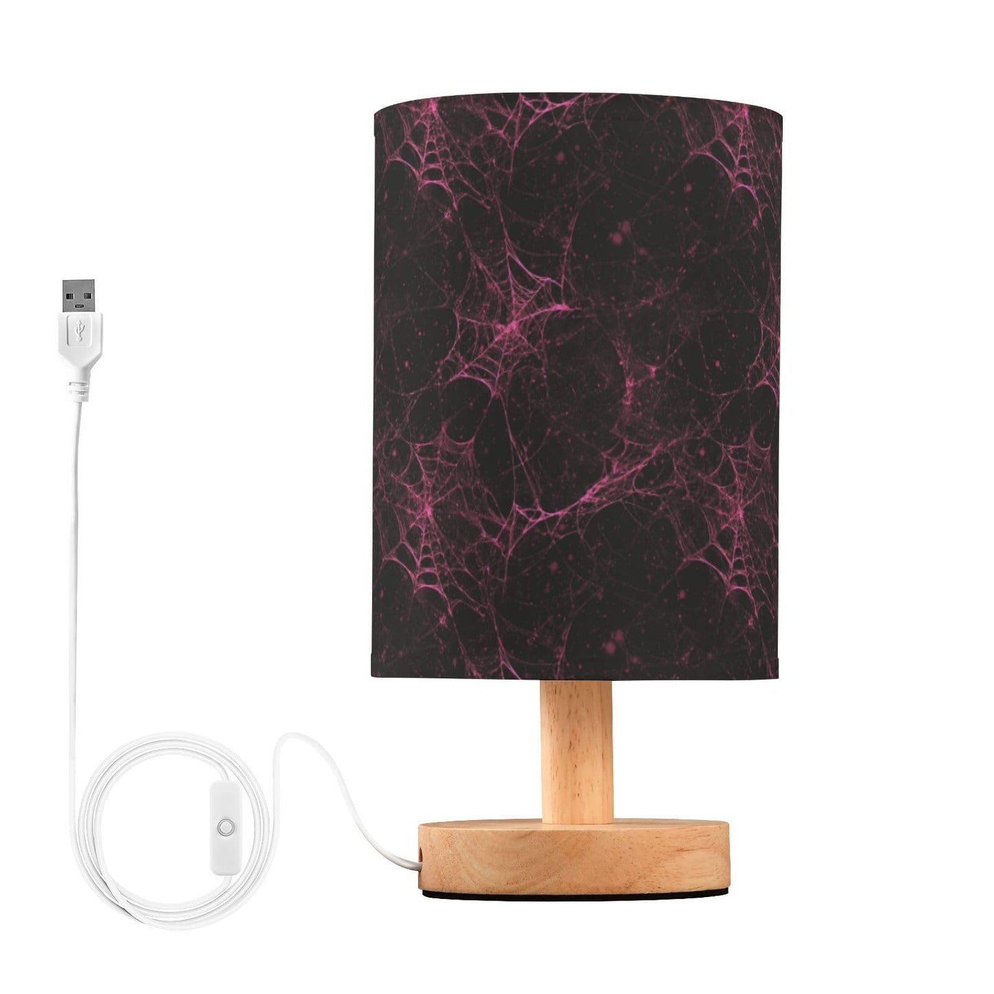 Dussdil Halloween Pink Red Cobweb Table Lamp Bedroom Bedside Night Reading Desk Lamps Cylinder Nightstand Sleeping Light Lamp for Kids Living Room Office Decor